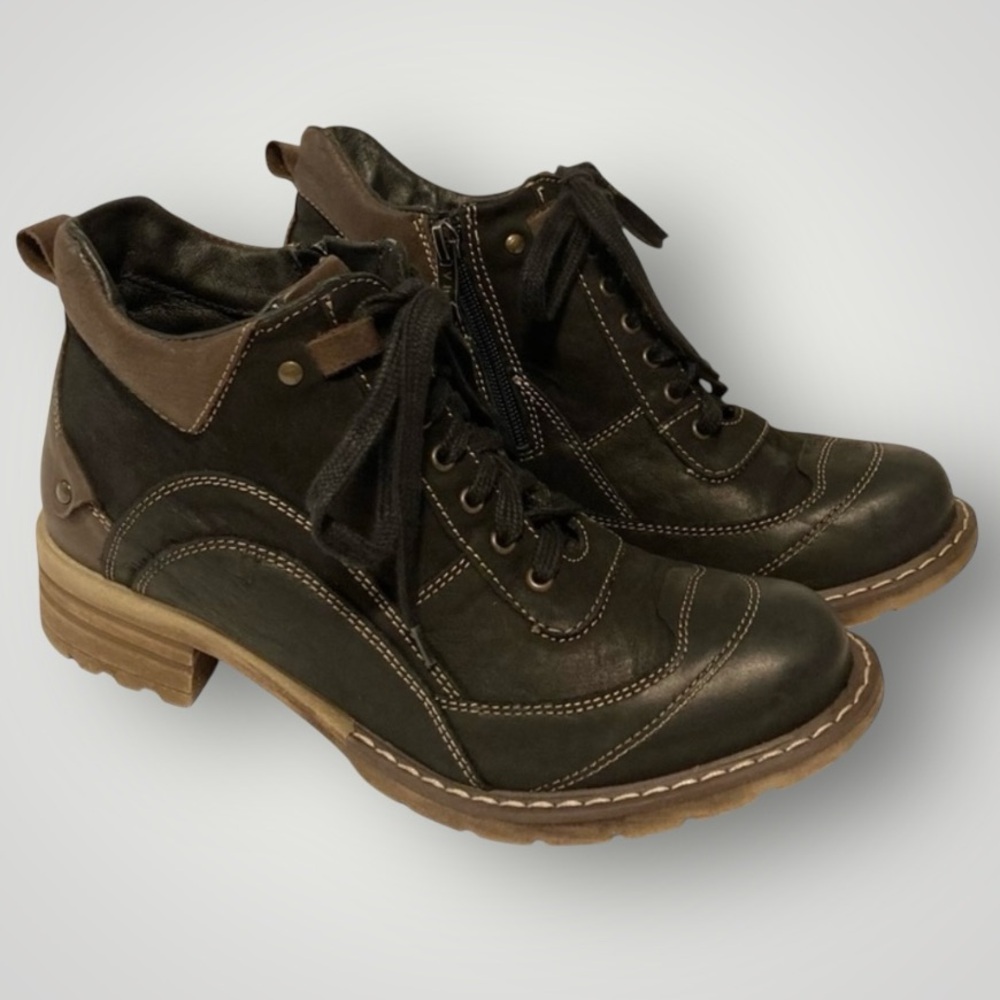 V Italia Giovanni Black Brown Leather Ankle Boots Side Zipper Poland Size 39